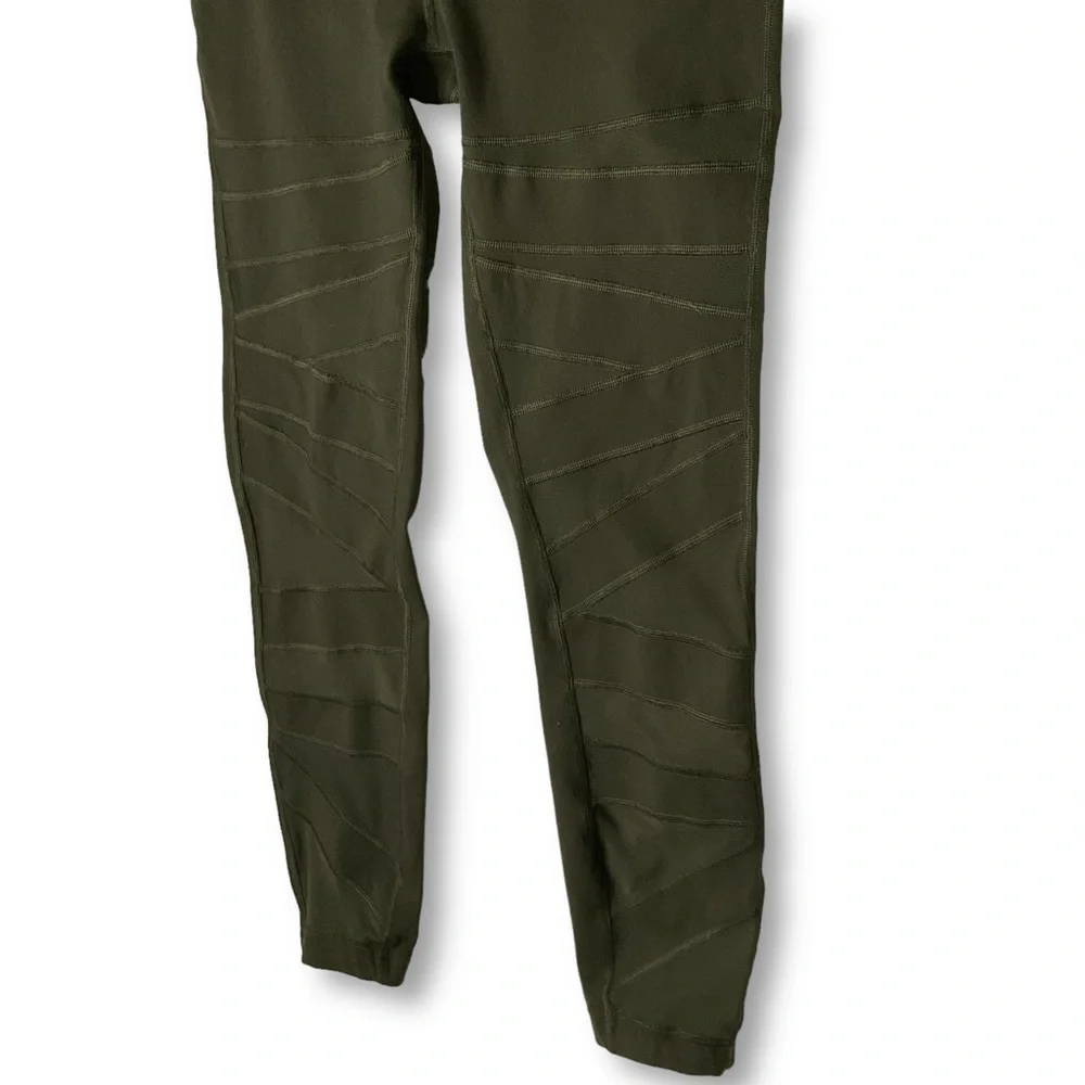 Lululemon High Times Leggings Crop Tech Mesh Tights Olive Green Sz 6    88 - Picture 5 of 12